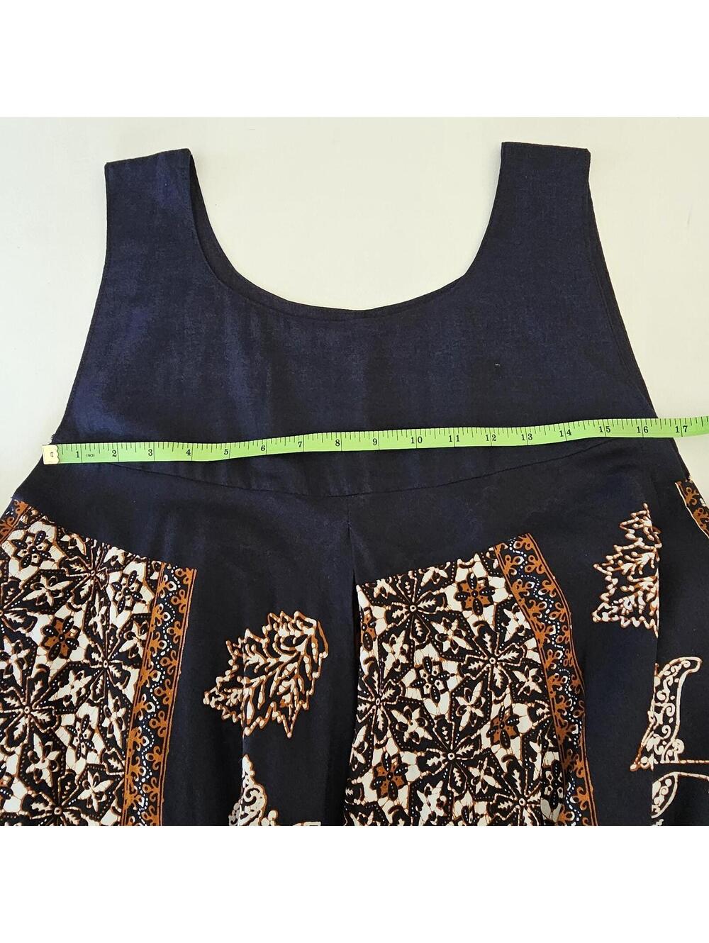 Vintage Indonesian Batik Sundress Wayang Print Cotton Midi Boho Festival Style - Picture 11 of 13